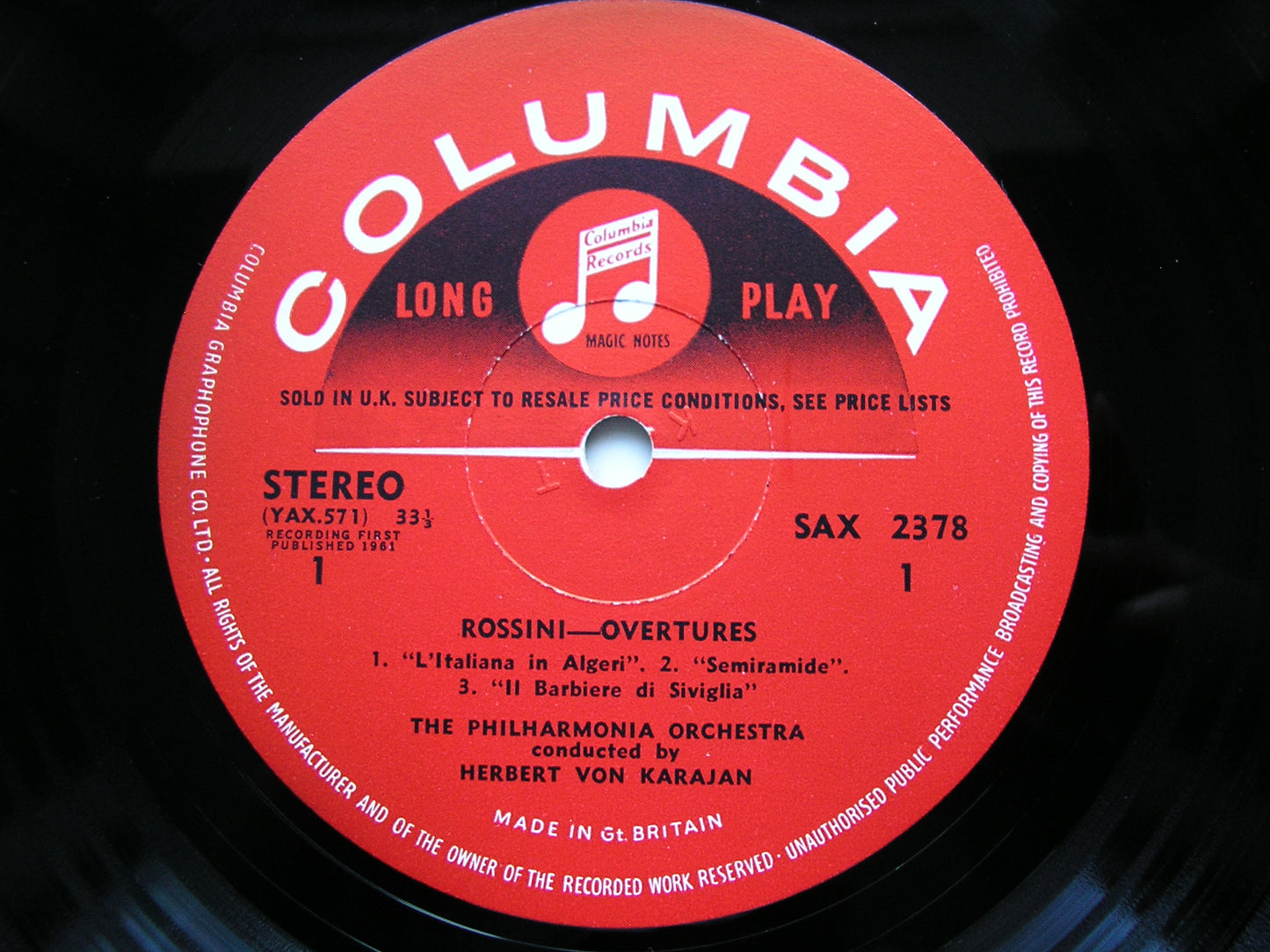 ROSSINI: SIX OVERTURES      KARAJAN / PHILHARMONIA      SAX 2378