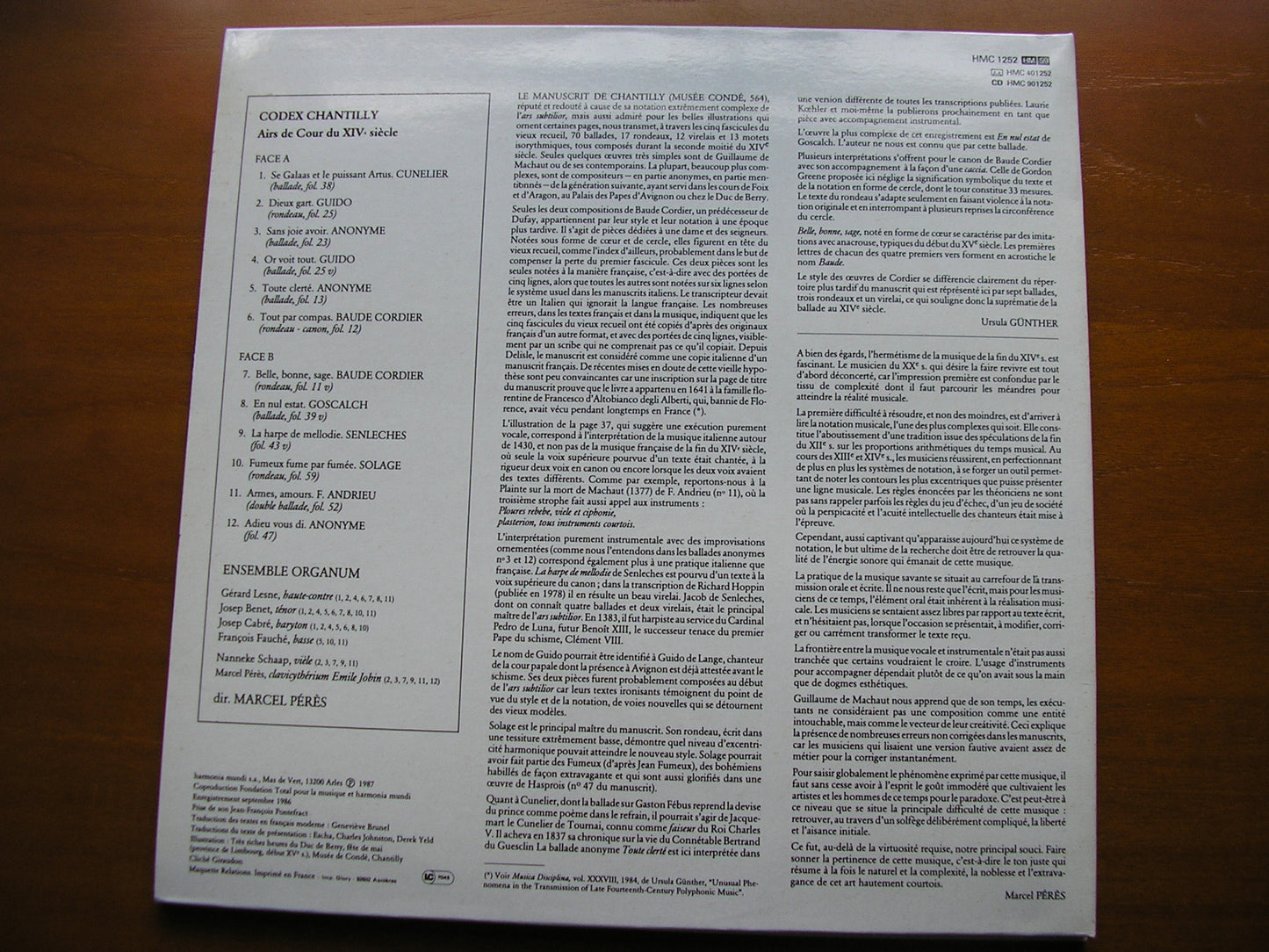 CODEX CHANTILLY: 14th Century Songs & Airs of the Court      ENSEMBLE ORGANUM / PERES     HM 1252