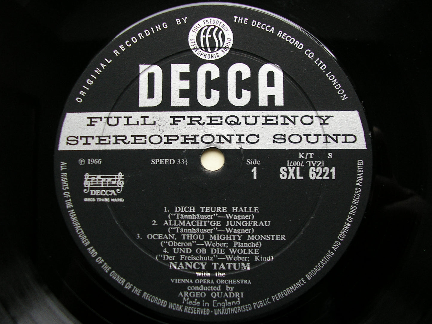 SXL 6221  NANCY TATUM SINGS OPERA ARIAS      VIENNA OPERA ORCHESTRA / QUADRI     ED1