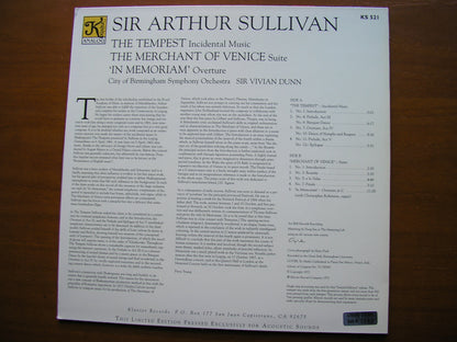SULLIVAN: THE MERCHANT OF VENICE / THE TEMPEST / IN MEMORIAM   DUNN / CITY OF BIRMINGHAM SYMPHONY   KS 521