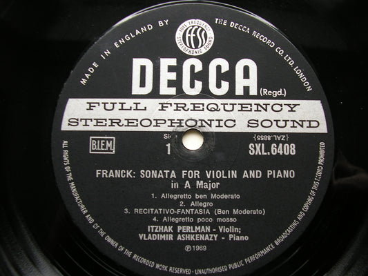 BRAHMS: HORN TRIO Op. 40 / FRANCK: SONATA FOR VIOLIN & PIANO    ASHKENAZY / TUCKWELL / PERLMAN    ED3     SXL 6408