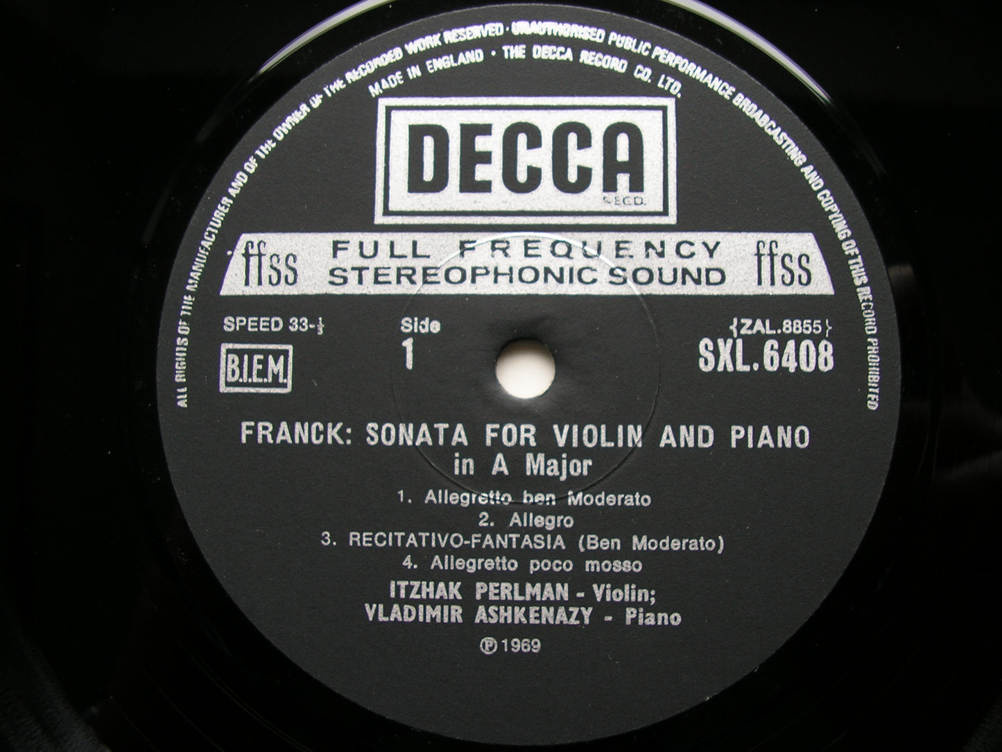 BRAHMS: HORN TRIO Op. 40 / FRANCK: SONATA FOR VIOLIN & PIANO     ASHKENAZY / TUCKWELL / PERLMAN      SXL 6408