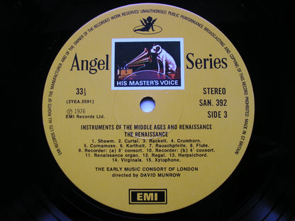 INSTRUMENTS OF THE MIDDLE AGES & RENAISSANCE       MUNROW / THE EARLY MUSIC CONSORT OF LONDON     SLS 988