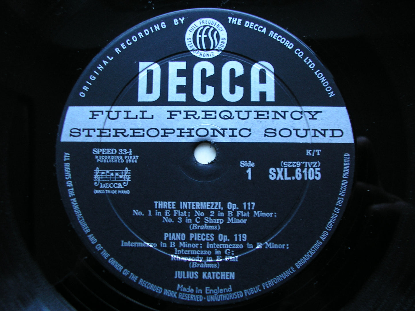 SXL 6105  BRAHMS: COMPLETE PIANO WORKS  Volume 1       JULIUS KATCHEN     ED1