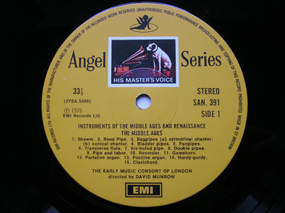 INSTRUMENTS OF THE MIDDLE AGES & RENAISSANCE       MUNROW / THE EARLY MUSIC CONSORT OF LONDON     SLS 988