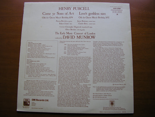 PURCELL: BIRTHDAY ODES FOR QUEEN MARY    SOLOISTS / THE EARLY MUSIC CONSORT OF LONDON / MUNROW     ASD 3166