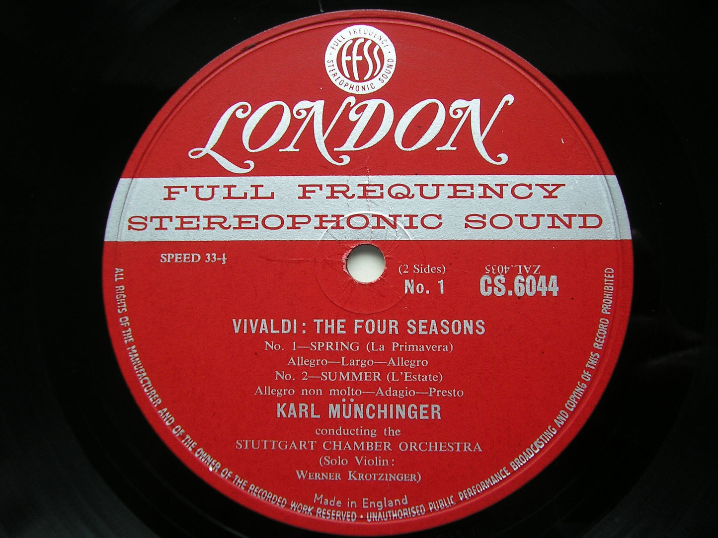VIVALDI: THE FOUR SEASONS        KROTZINGER / STUTTGART CHAMBER ORCHESTRA / MUNCHINGER     CS 6044