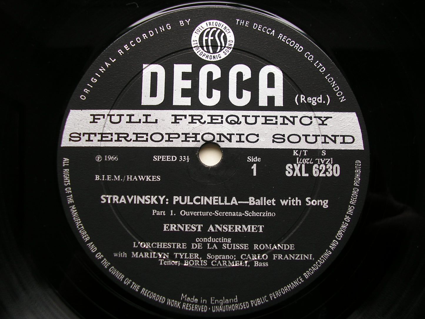 SXL 6230  STRAVINSKY: PULCINELLA  complete ballet  SOLOISTS / SUISSE ROMANDE / ANSERMET    ED1