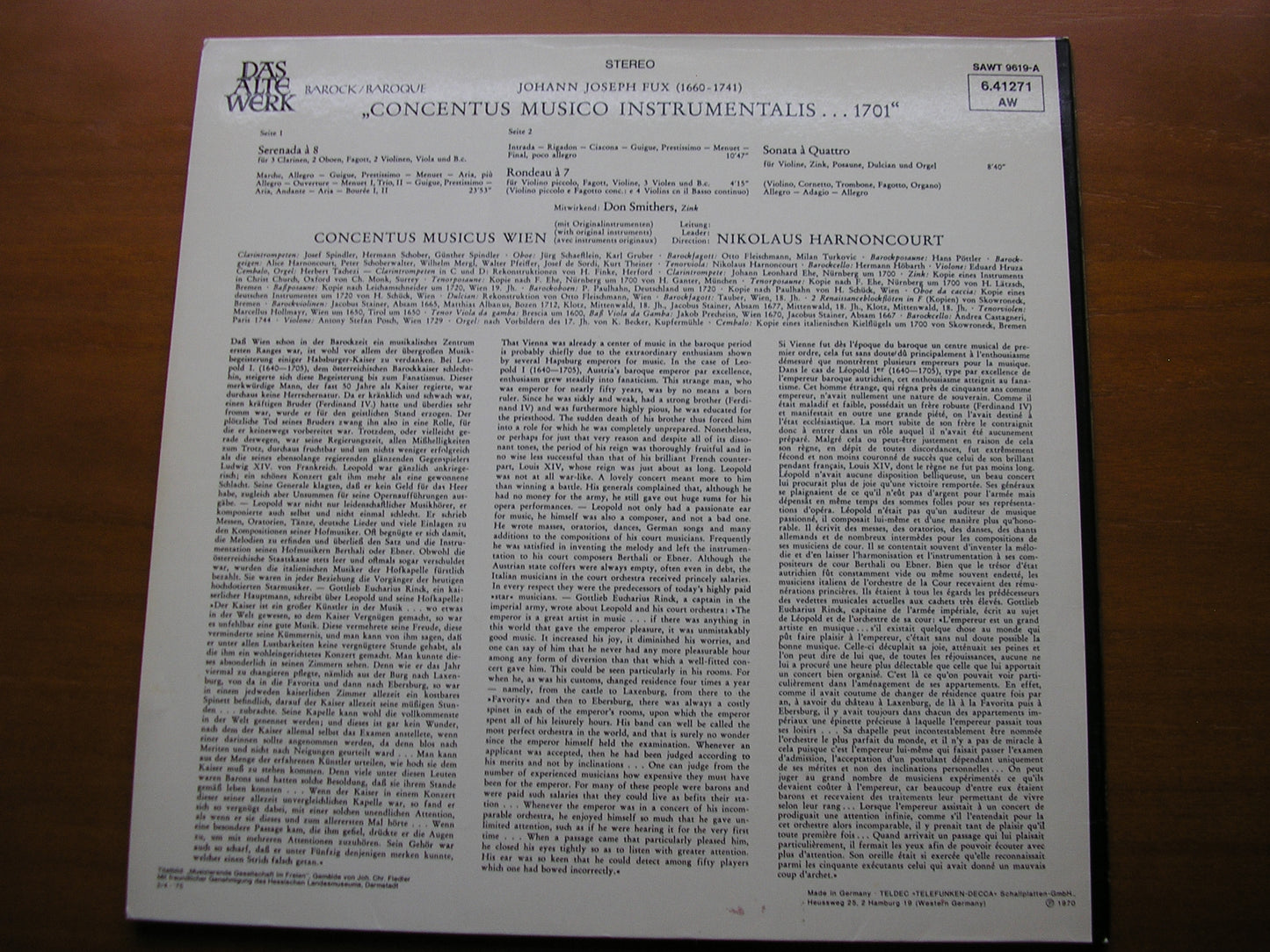 FUX: CONCENTUS MUSICO INSTRUMENTALIS  1701      CONCENTUS MUSICUS WIEN / HARNONCOURT     6.41271