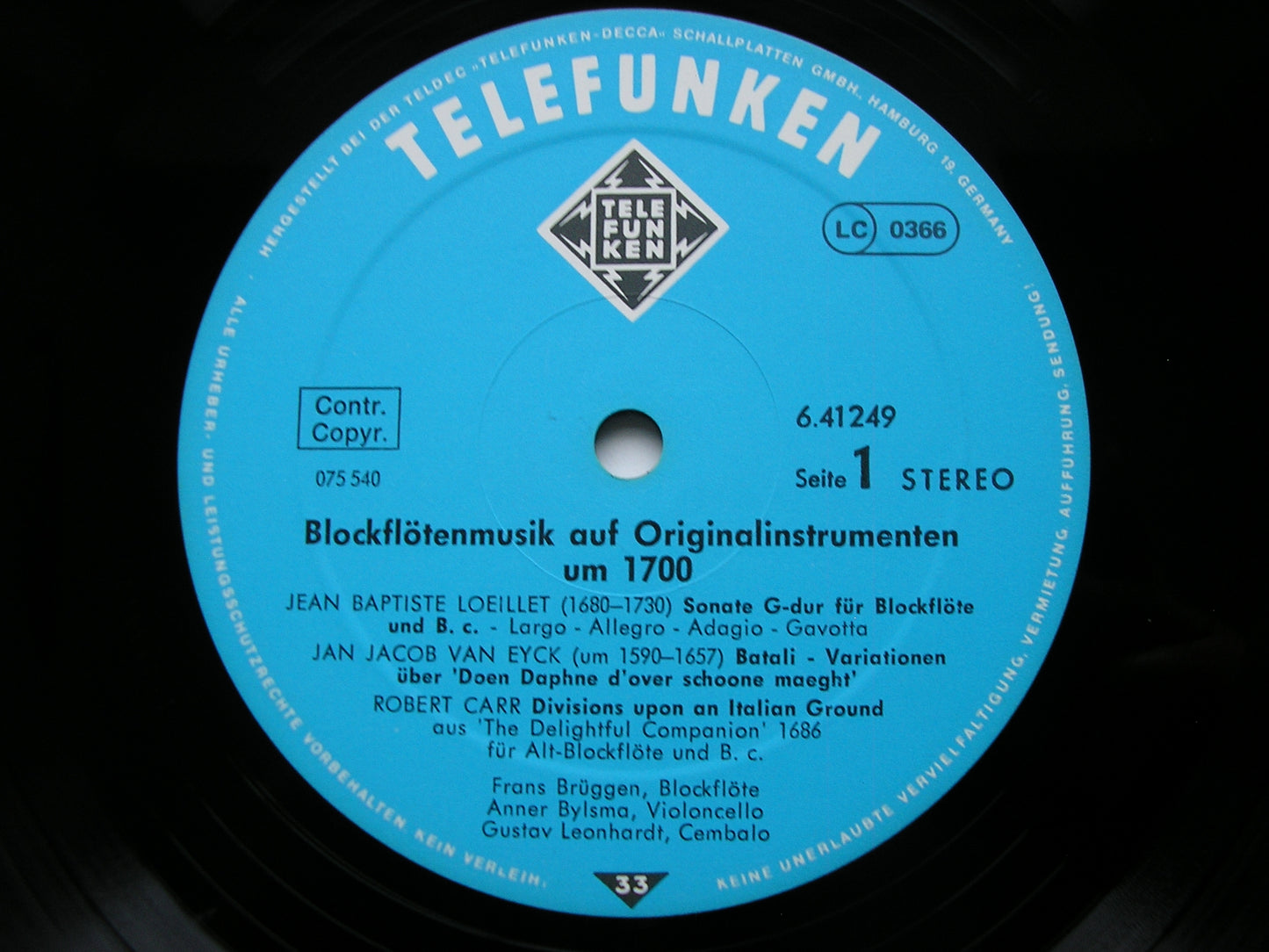 TELEMANN / LOEILLET / VAN EYCK / CARR / COUPERIN / PEPUSCH: MUSIC FOR RECORDER      BRUGGEN / BYLSMA / LEONHARDT     6.41249