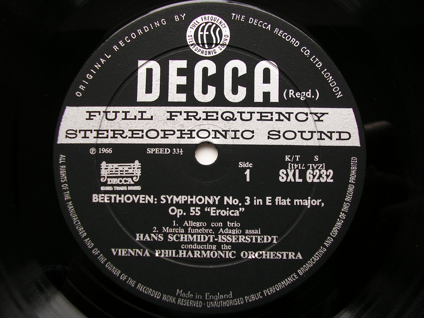 SXL 6232  BEETHOVEN: SYMPHONY No. 3  'Eroica'       SCHMIDT-ISSERSTEDT / VIENNA PHILHARMONIC     ED1