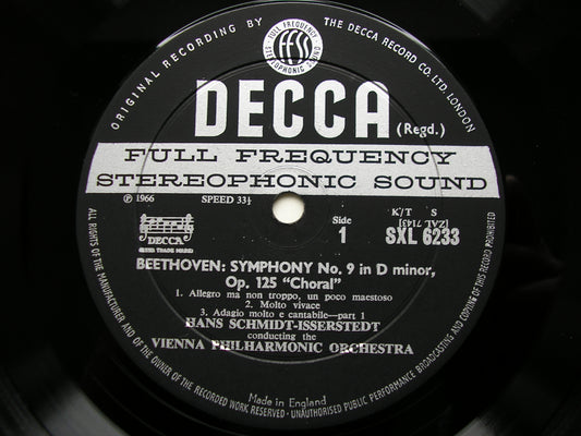 SXL 6233  BEETHOVEN: SYMPHONY No. 9  'Choral'     SOLOISTS / VIENNA PHILHARMONIC / SCHMIDT-ISSERSTEDT     ED1