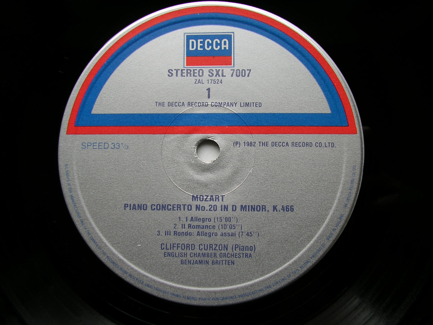 MOZART: PIANO CONCERTOS Nos. 20 & 27      CURZON / ENGLISH CHAMBER ORCHESTRA / BRITTEN     SXL 7007
