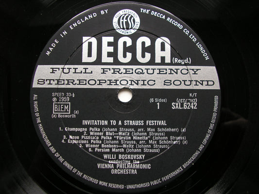 SXL 6242/4  INVITATION TO A STRAUSS FESTIVAL: MUSIC OF THE STRAUSS FAMILY    BOSKOVSKY / VIENNA PHILHARMONIC    3LP     ED2