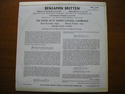 BRITTEN: A CEREMONY OF CAROLS / MISSA BREVIS     SOLOISTS / ST JOHN'S COLLEGE CMBRIDGE / GUEST     ZRG 5440