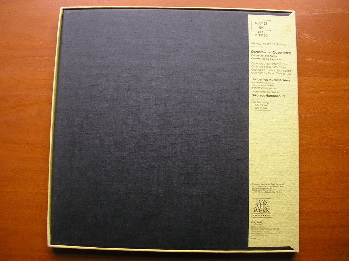 TELEMANN: DARMSTADT OVERTURES      HARNONCOURT / CONCENTUS MUSICUS WIEN    2LP     6.35498