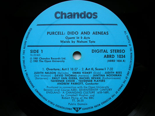 PURCELL: DIDO & AENEAS (1689)      KIRKBY / NELSON / THOMAS / TAVERNER PLAYERS / PARROTT     ABRD 1034