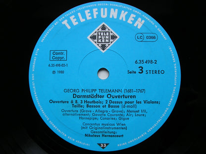 TELEMANN: DARMSTADT OVERTURES      HARNONCOURT / CONCENTUS MUSICUS WIEN    2LP     6.35498