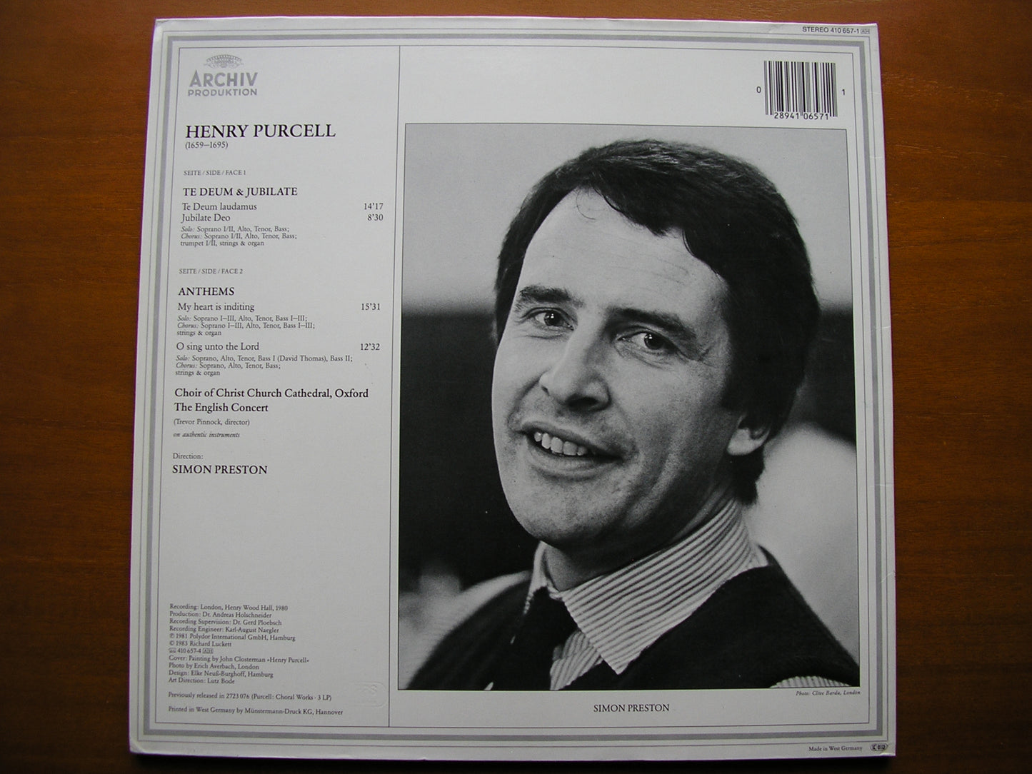 PURCELL: TE DEUM / JUBILATE DEO / TWO ANTHEMS    CHRIST CHURCH CATHEDRAL CHOIR / THE ENGLISH CONCERT / PRESTON     410 657