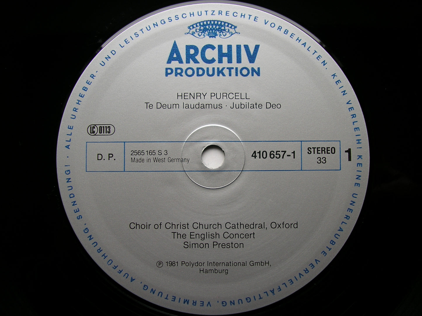 PURCELL: TE DEUM / JUBILATE DEO / TWO ANTHEMS    CHRIST CHURCH CATHEDRAL CHOIR / THE ENGLISH CONCERT / PRESTON     410 657