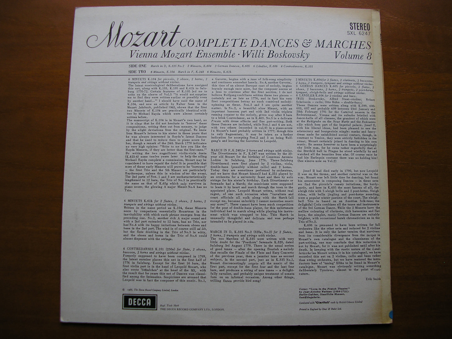 SXL 6247  MOZART: COMPLETE DANCES & MARCHES  Volume 8     BOSKOVSKY / VIENNA MOZART ENSEMBLE     ED