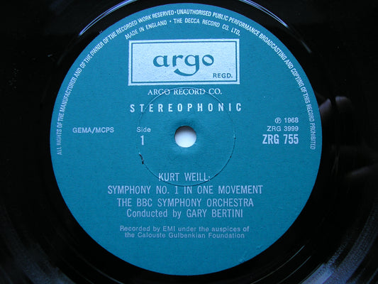 WEILL: SYMPHONIES Nos. 1 & 2     BERTINI / BBC SYMPHONY      ZRG 755
