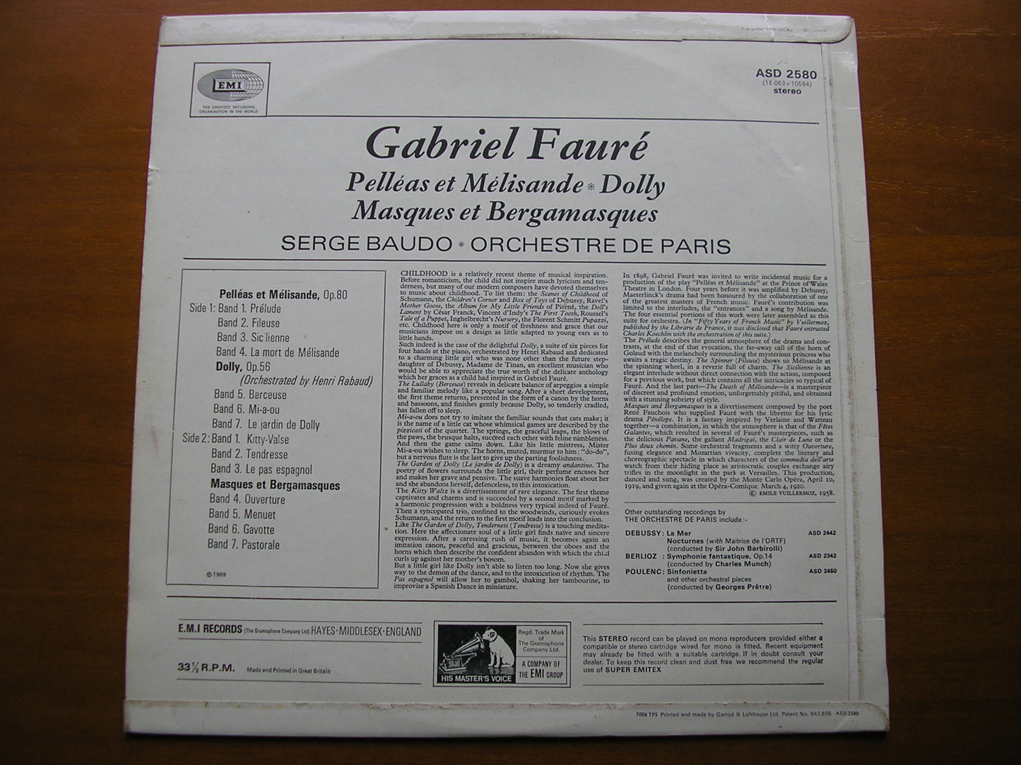 FAURE: PELLEAS & MELISANDE / MASQUES ET BERGAMASQUES / DOLLY     ORCHESTRE DE PARIS / BAUDO      ASD 2580