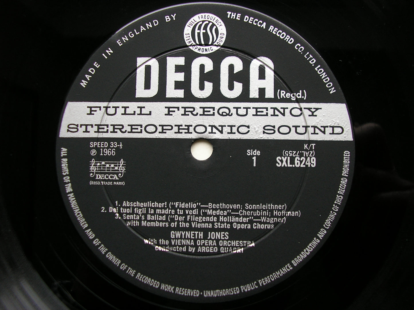 SXL 6249  GWYNETH JONES SINGS OPERA ARIAS: VERDI / WAGNER / CHERUBINI / BEETHOVEN      VIENNA OPERA ORCHESTRA / QUADRI    ED2