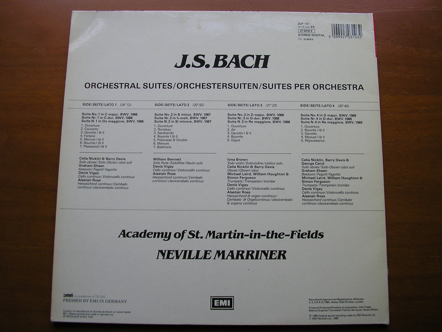 BACH: FOUR ORCHESTRAL SUITES  BWV 1066 - BWV 1069       MARRINER / ASMIF     2LP     27 0310
