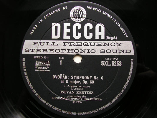SXL 6253  DVORAK: SYMPHONY No. 6  / CARNIVAL OVERTURE      KERTESZ / LONDON SYMPHONY    ED2
