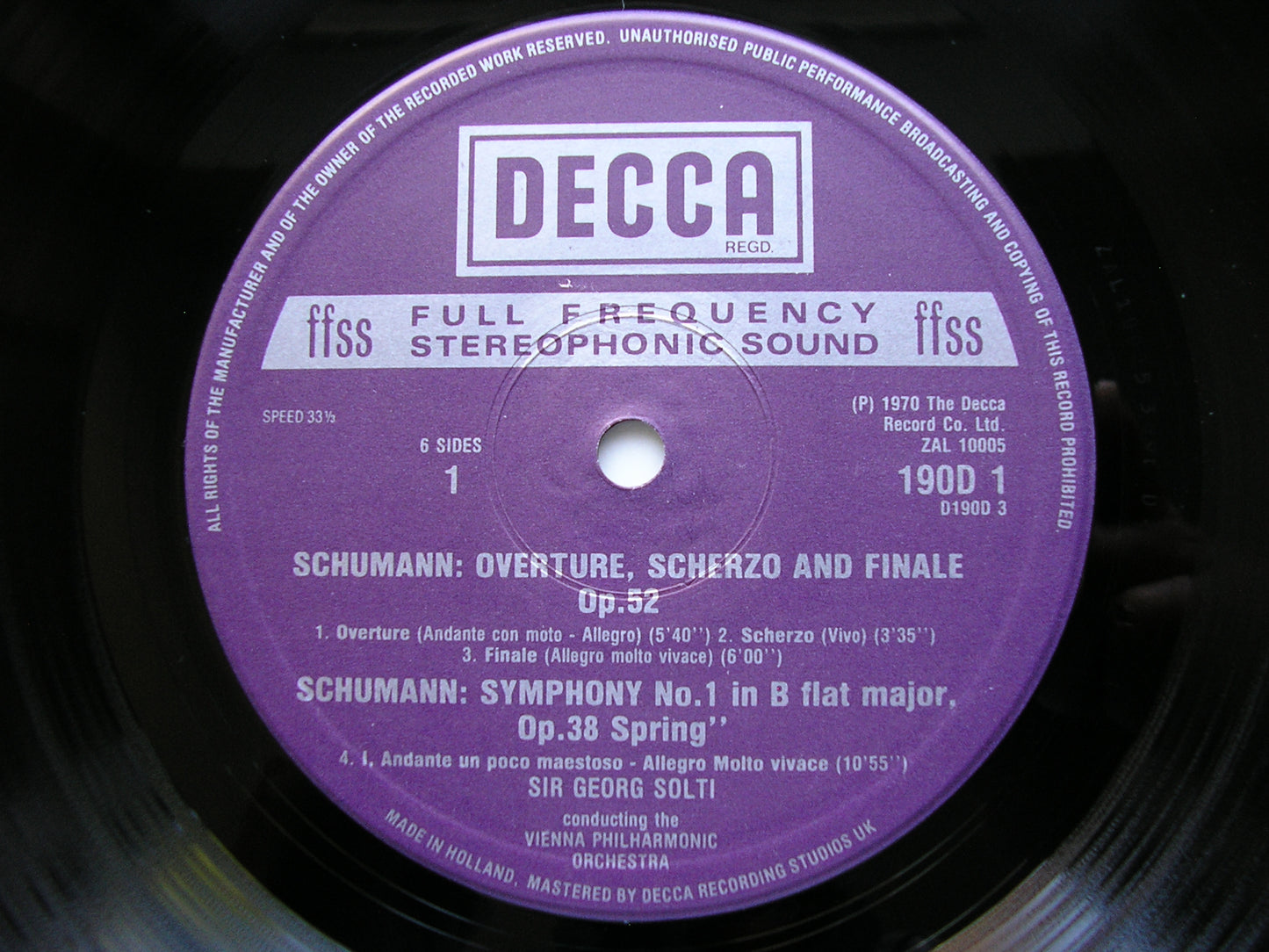 SCHUMANN: THE FOUR SYMPHONIES / OVERTURE, SCHERZO & FINALE     SOLTI / VIENNA PHILHARMONIC     3LP     D190D3
