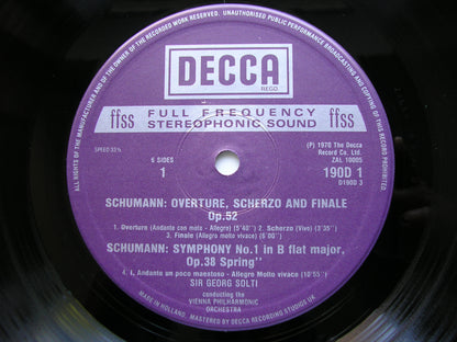 SCHUMANN: THE FOUR SYMPHONIES / OVERTURE, SCHERZO & FINALE     SOLTI / VIENNA PHILHARMONIC     3LP     D190D3