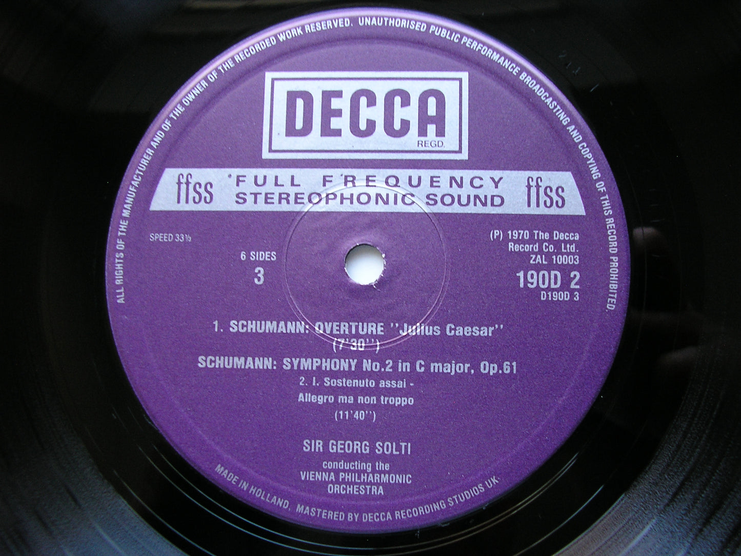 SCHUMANN: THE FOUR SYMPHONIES / OVERTURE, SCHERZO & FINALE     SOLTI / VIENNA PHILHARMONIC     3LP     D190D3