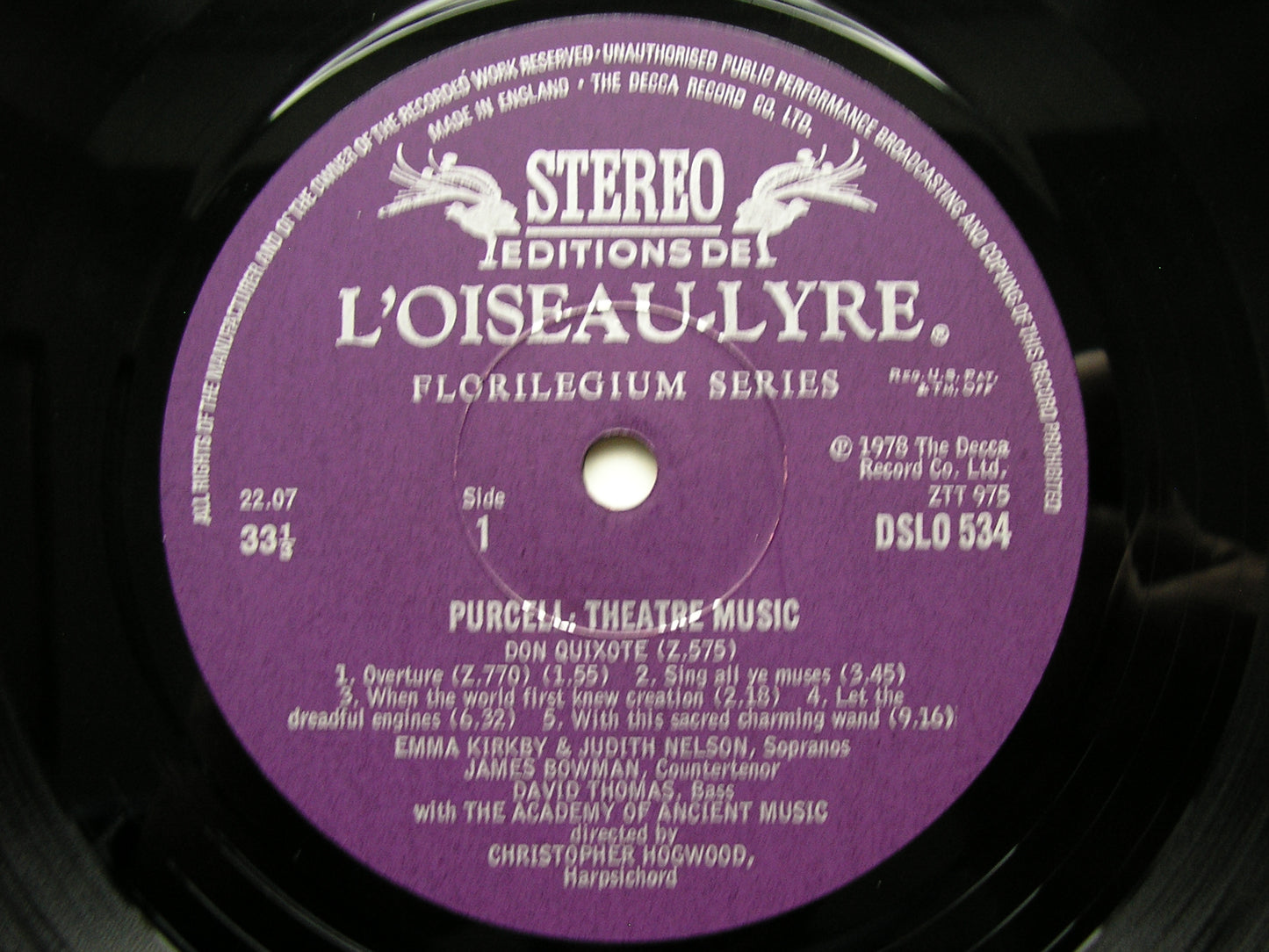PURCELL: MUSIC FOR THE THEATRE  Volume 3      ACADEMY OF ANCIENT MUSIC / HOGWOOD     DSLO 534