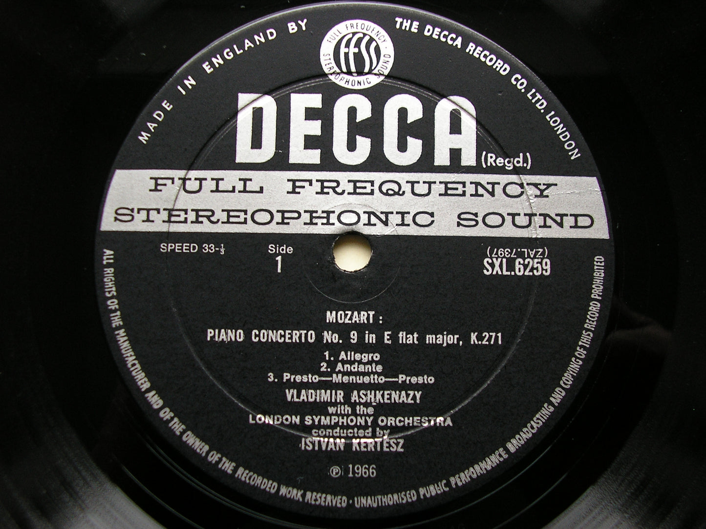SXL 6259  MOZART: PIANO CONCERTOS Nos. 8 & 9      ASHKENAZY / LONDON SYMPHONY /  KERTESZ     ED2