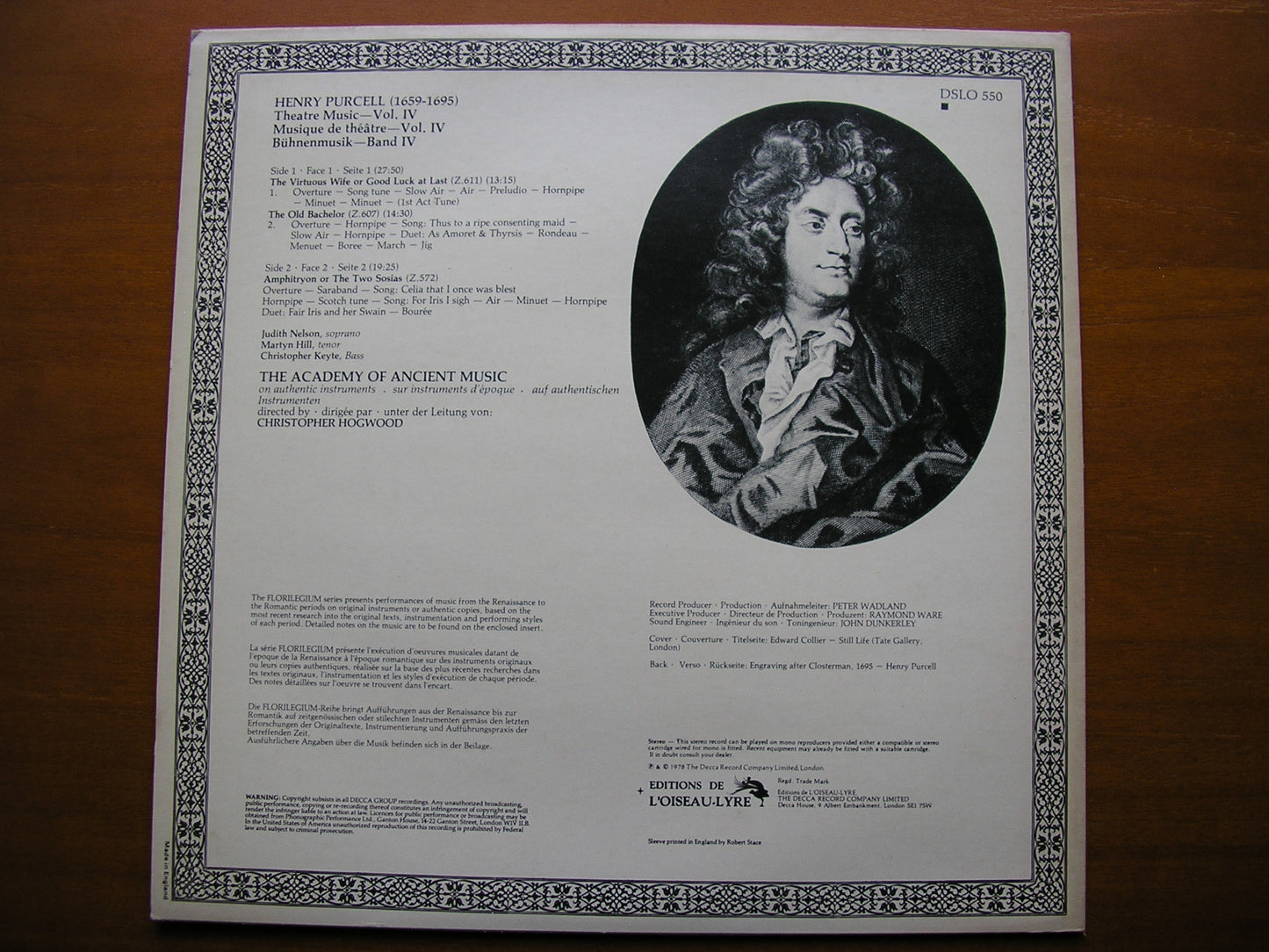 PURCELL: MUSIC FOR THE THEATRE  Volume 4       ACADEMY OF ANCIENT MUSIC HOGWOOD     DSLO 550