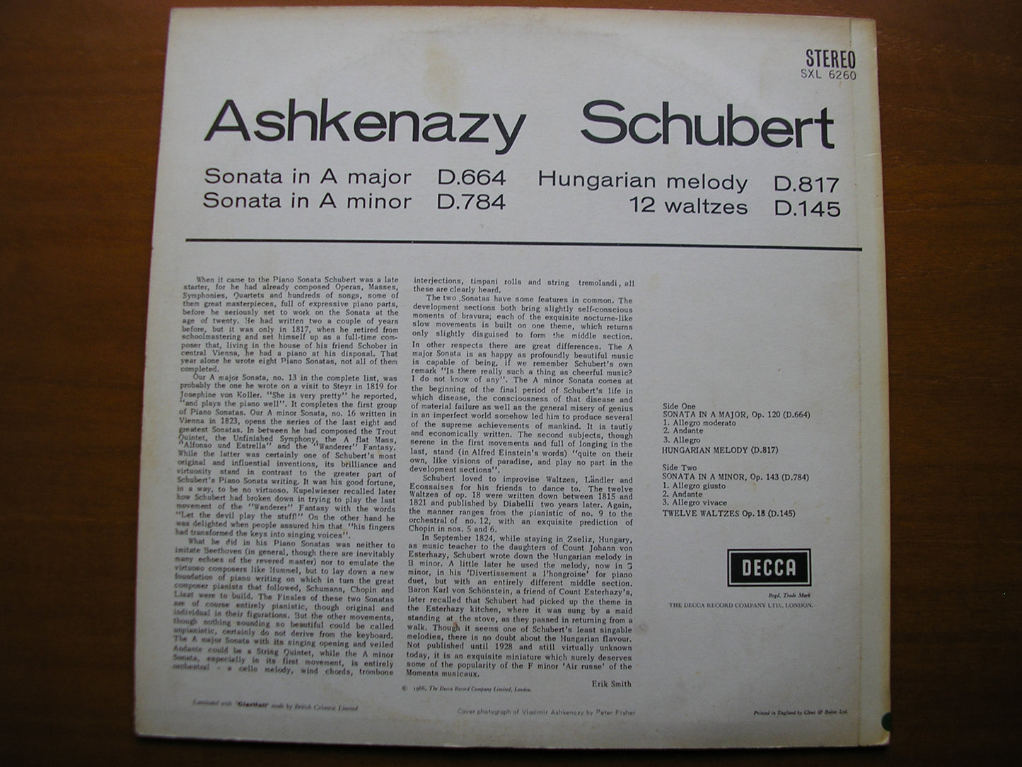 SXL 6260  SCHUBERT: PIANO SONATAS D664  &  D784 / TWELVE WALTZES D145       ASHKENAZY     ED2