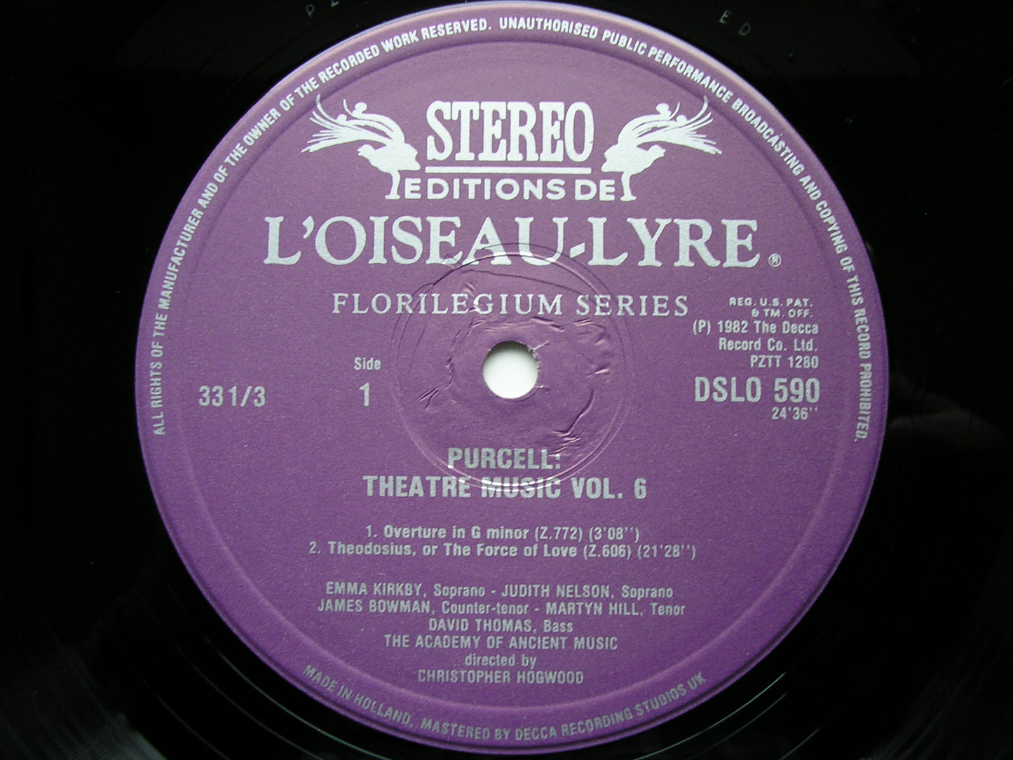 PURCELL: MUSIC FOR THE THEATRE  Volume 6    ACADEMY OF ANCIENT MUSIC / HOGWOOD     DSLO 590
