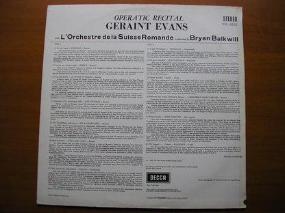 SXL 6262  GERAINT EVANS SINGS OPERA ARIAS: VERDI / MOZART / HANDEL / BEETHOVEN /  LEONCAVALLO      SUISSE ROMANDE / BALKWILL    ED2