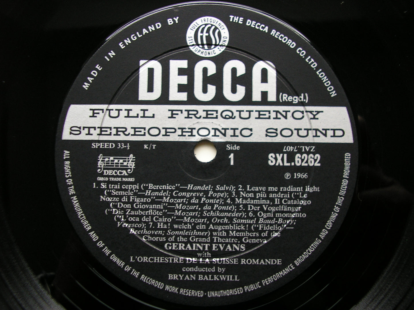 SXL 6262  GERAINT EVANS SINGS OPERA ARIAS: VERDI / MOZART / HANDEL / BEETHOVEN /  LEONCAVALLO      SUISSE ROMANDE / BALKWILL    ED2