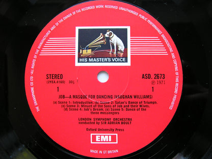 VAUGHAN WILLIAMS: JOB    (Ballet 1931)     SIR ADRIAN BOULT / LONDON SYMPHONY    ASD 2673