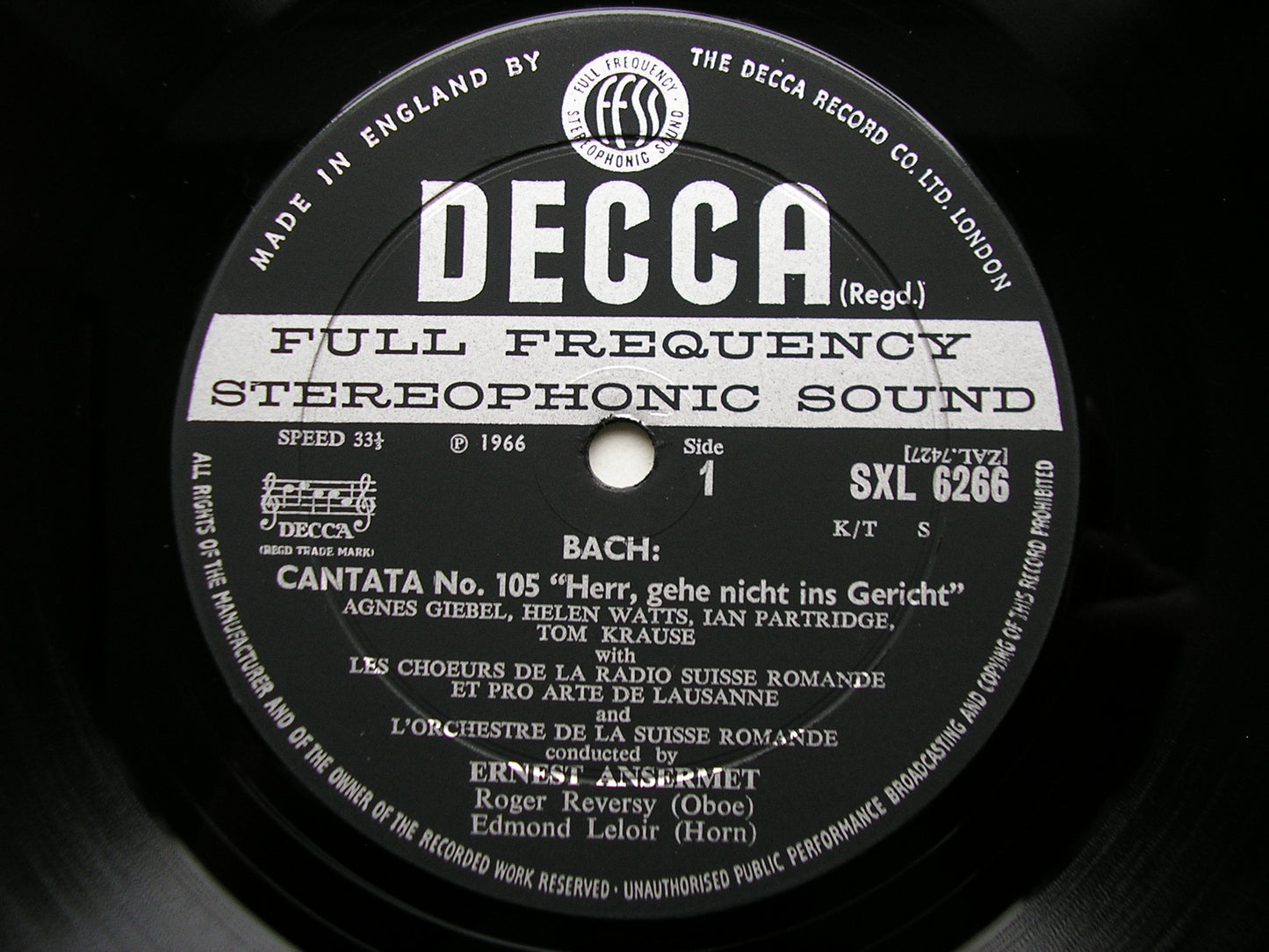 SXK 6266  BACH: CANTATAS Nos. 45  &  105      SOLOISTS / SUISSE ROMANDE / ANSERMET   ED2