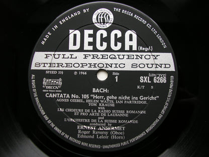 SXK 6266  BACH: CANTATAS Nos. 45  &  105      SOLOISTS / SUISSE ROMANDE / ANSERMET   ED2