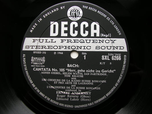 SXK 6266  BACH: CANTATAS Nos. 45  &  105      SOLOISTS / SUISSE ROMANDE / ANSERMET   ED2