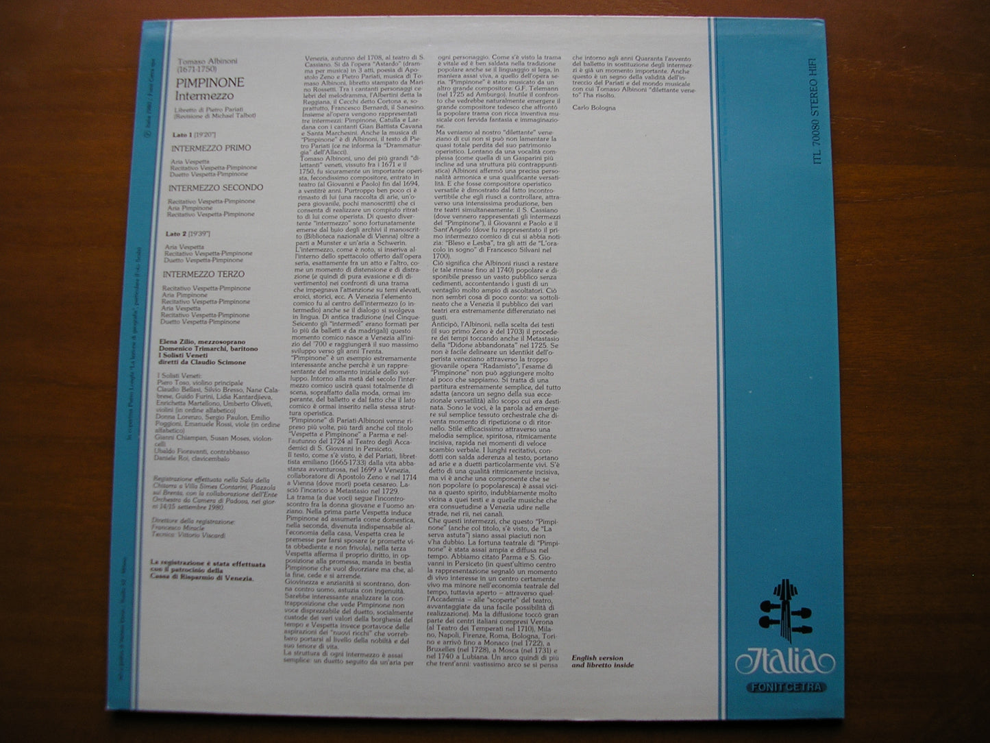 ALBINONI: PIMPINONE    ZILIO / TRIMARCHI / I SOLOISTI VENETI / SCIMONE     ITL 70080