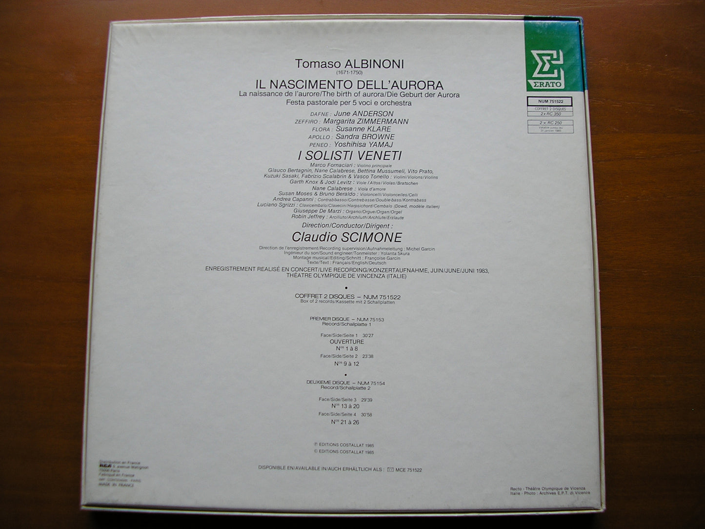 ALBINONI: IL NASCIMENTO DELL'AURORA    SOLOISTS / I SOLOISTI DI VENETI / SCIMONE     2LP     NUM 751522
