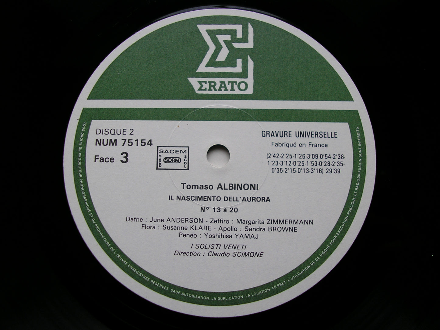 ALBINONI: IL NASCIMENTO DELL'AURORA    SOLOISTS / I SOLOISTI DI VENETI / SCIMONE     2LP     NUM 751522