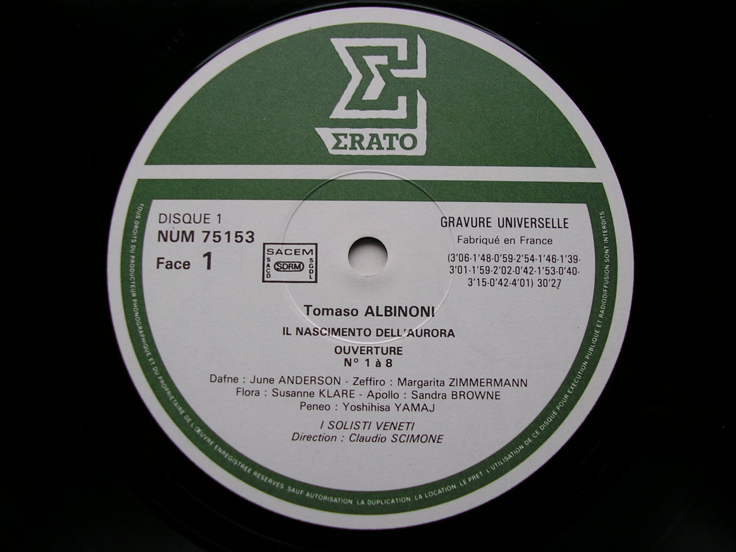 ALBINONI: IL NASCIMENTO DELL'AURORA    SOLOISTS / I SOLOISTI DI VENETI / SCIMONE     2LP     NUM 751522