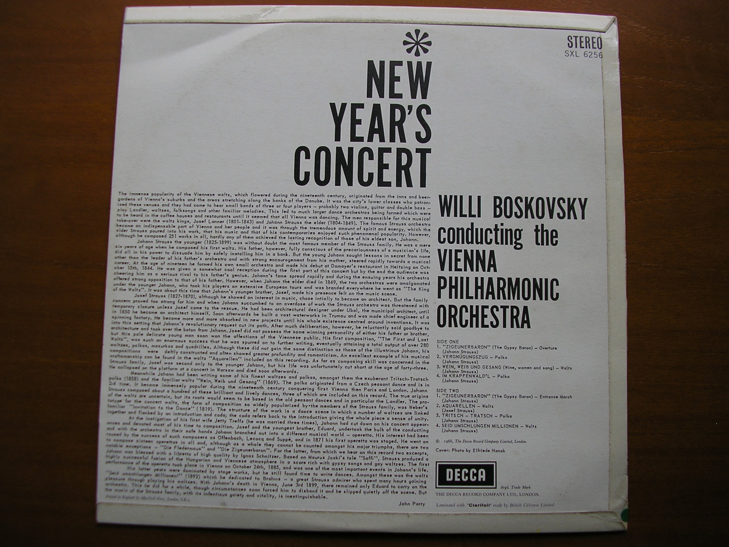 SXL 6256  NEW YEAR'S CONCERT: MUSIC OF JOHANN & JOSEF STRAUSS      BOSKOVSKY / VIENNA PHILHARMONIC     ED2