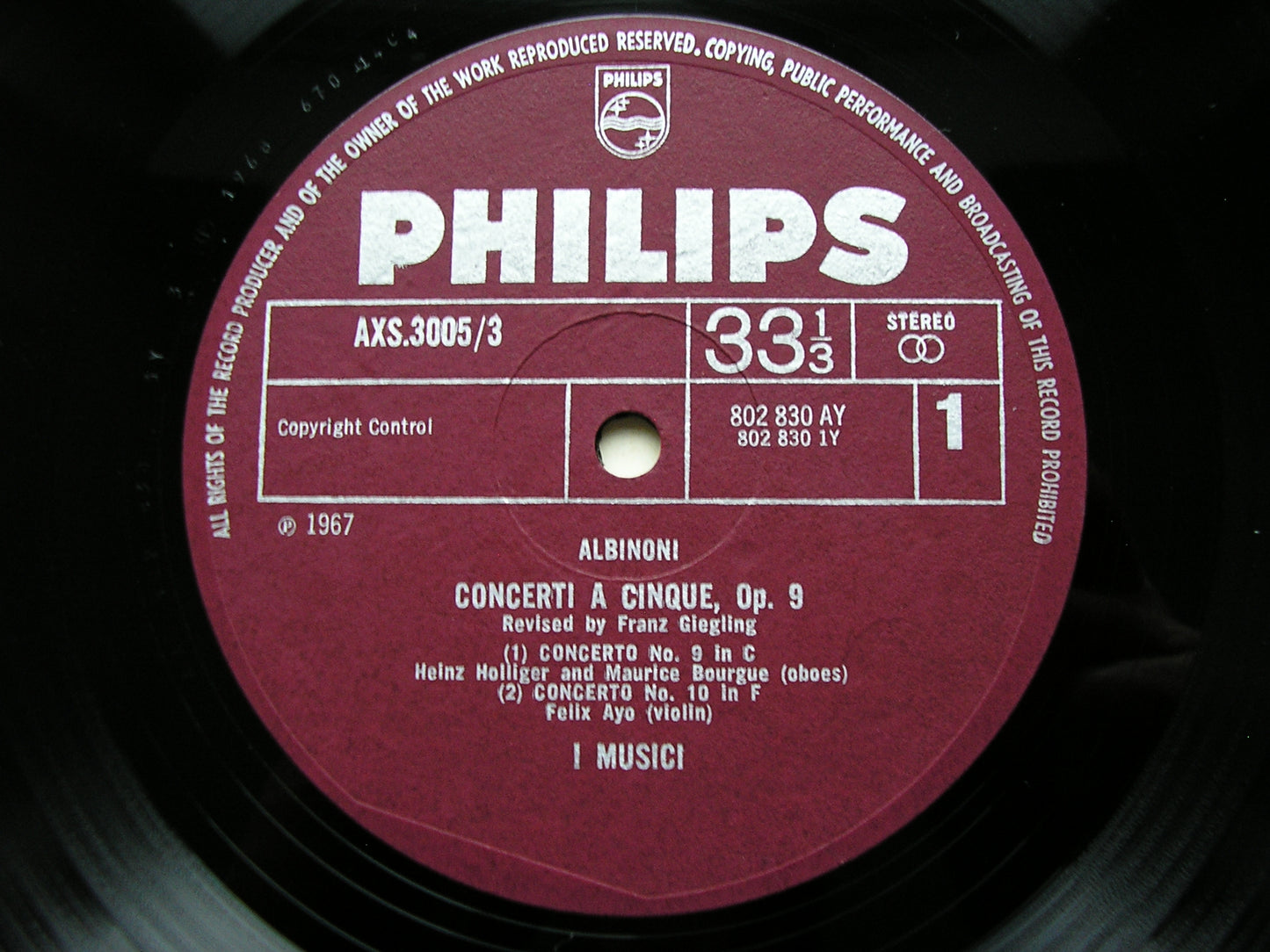 ALBINONI: TWELVE CONCERTI FOR FIVE PLAYERS Op. 9       I MUSICI     3LP     AXS 3005